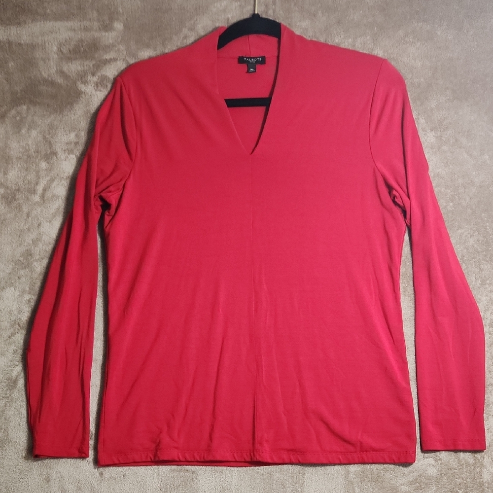 Talbots Vibrant Red V-Neck Top Petite Medium